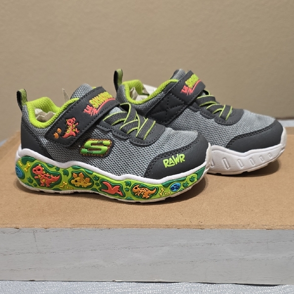 Skechers Kids' Gray and Neon Green Dino Sneakers - Picture 3 of 6